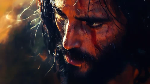 Weathered warrior gazes downward in quiet, burning resolve