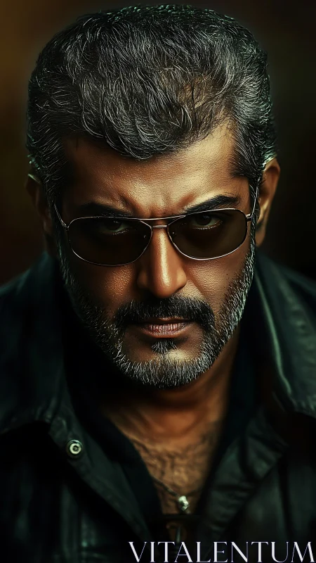 Steely gaze of a silver‑haired rebel in dark shades.