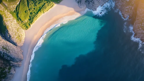 Coastal Paradise: Turquoise Waters Embrace Golden Sand and Emerald Cliffs