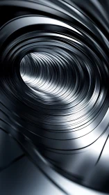 Curved metallic tunnel interior shows reflective ribbed surfaces