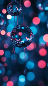 Neon droplets drift through cosmic bokeh nightfall dream.