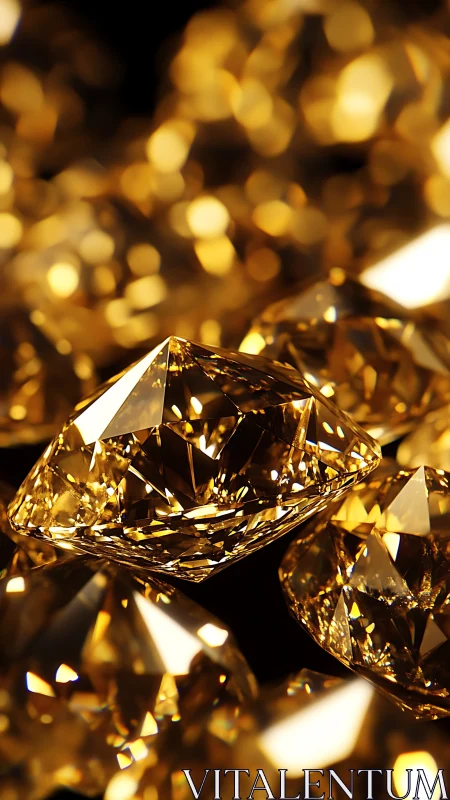 Golden diamonds emit intense fire under rich bokeh light.