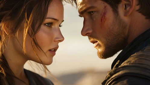 Intense close-up standoff between determined young survivors.