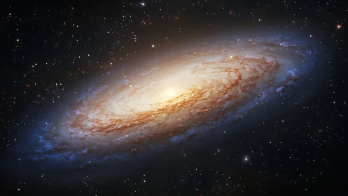 Spiral galaxy whirlpool crowned in molten starlight hush.