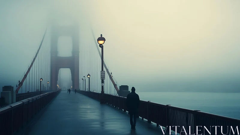 Foggy bridge stroll inviting quiet moments of reflection.