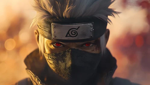 Digital portrait of masked character with metal headband