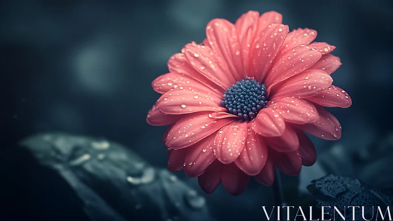 Pink Gerbera Daisy Glistens with Morning Dew