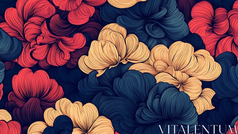 Velvet petal swirls in midnight, saffron, and ember bloom.