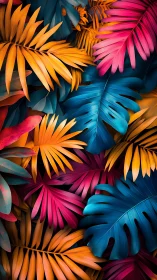 Overlapping neon palm foliage rendered with high chroma contrast