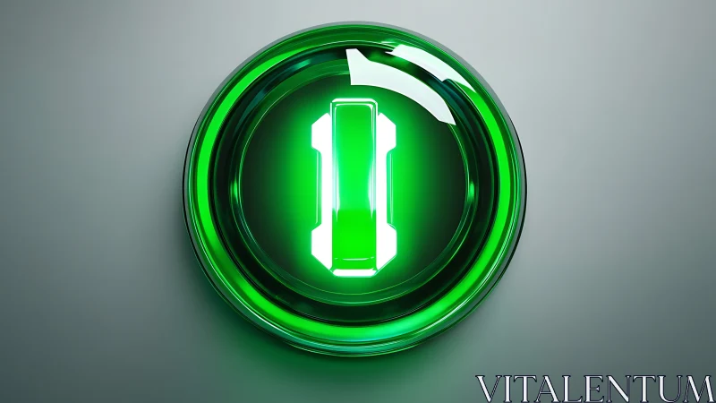 Green 3D power button with glowing energy battery symbol.