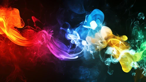 Colorful swirling smoke ribbons dancing across darkness.
