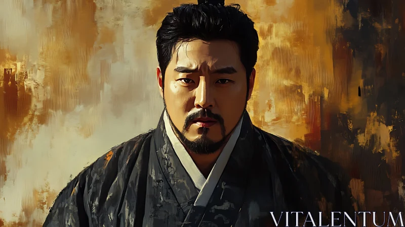 Textured digital portrait studies chiaroscuro on robed figure