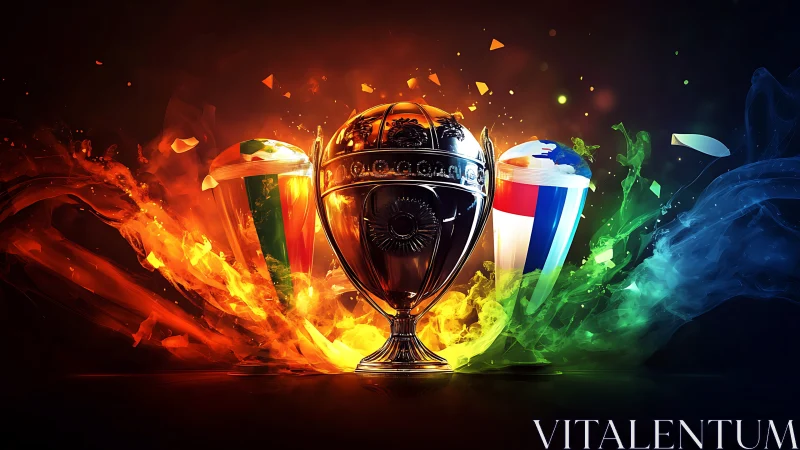 Championship trophy ignites vivid tricolor elemental energy