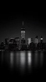 Nocturnal skyline silhouette isolates a luminous central tower