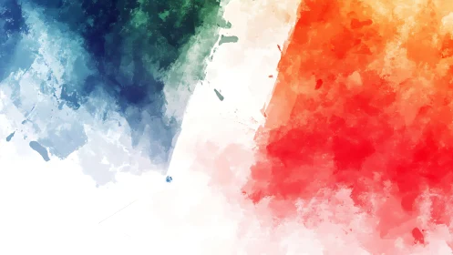 Diagonal watercolor fields blend teal, white and vivid red