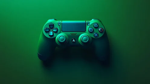 Neon Gaming Controller Against Verdant Background.