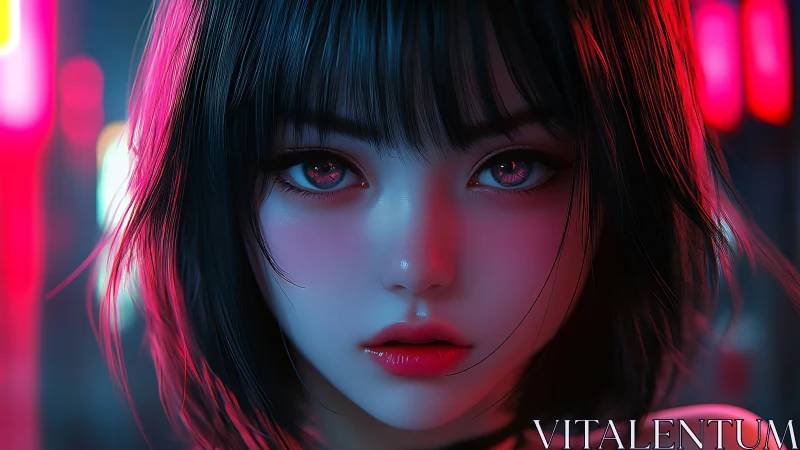 Digital portrait depicts stylized female face in neon lighting