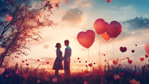 Love Blooms Where Heart-Shaped Balloons Dance Across Golden Skies