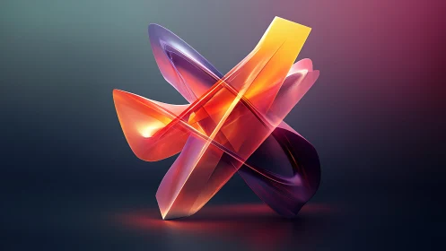 Parametric glass ribbon sculpture under chromatic gradient light.