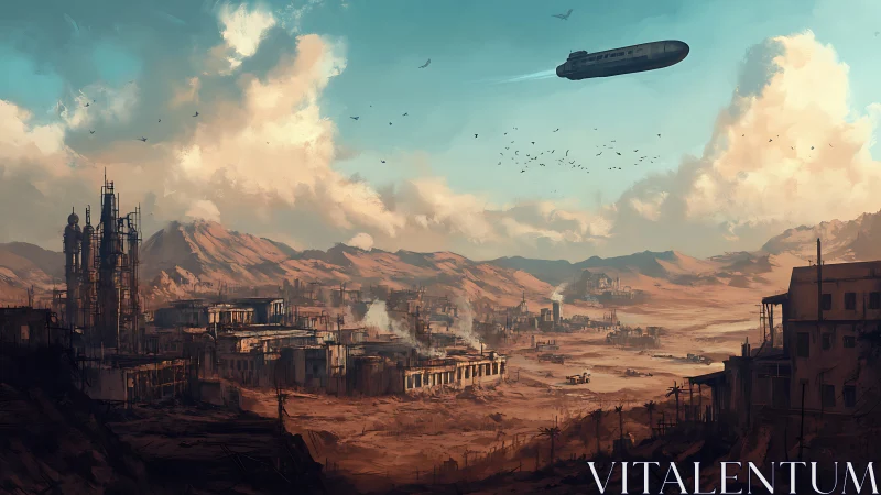 Sunlit desert ruins beneath a hopeful passing starship.