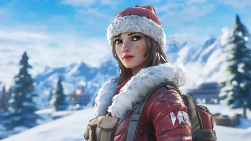 Winter explorer avatar in crisp mountain landscape scene.