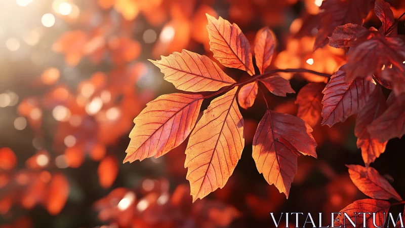 Backlit autumn leaves reveal intricate venation in warm bokeh