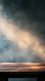 Wooden tabletop surface is illuminated by diffuse light