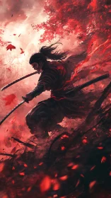 Blood-red wind crowns the lone samurai’s furious descent