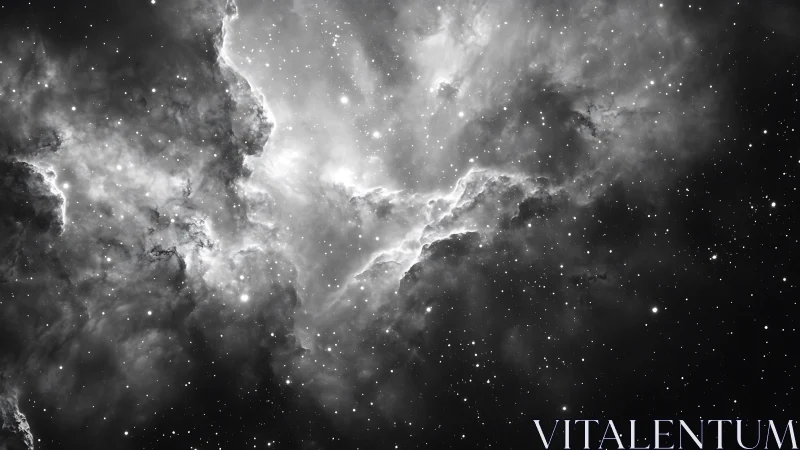Monochrome nebula cloud expands through dense star field