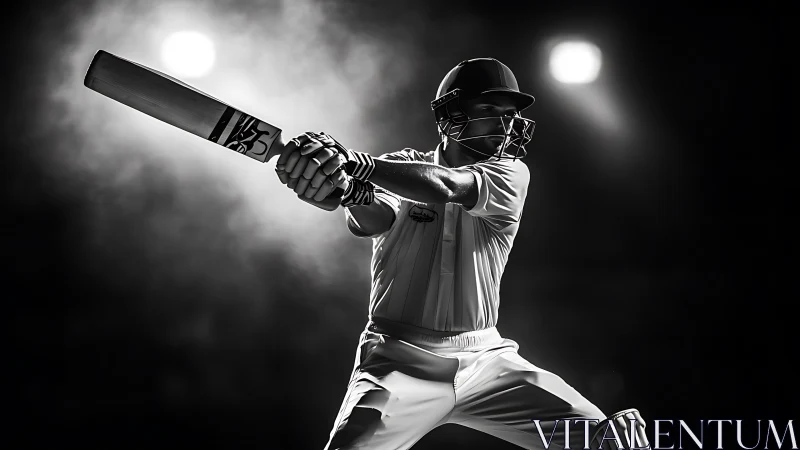Cricket batsman swings under dramatic stadium floodlights