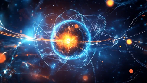 Quantum energy core orb with swirling plasma filaments.