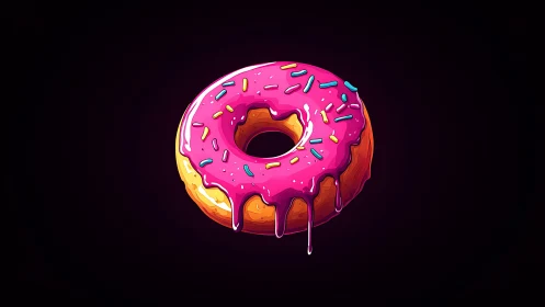 Glazed pink donut illustration with dripping icing focus.