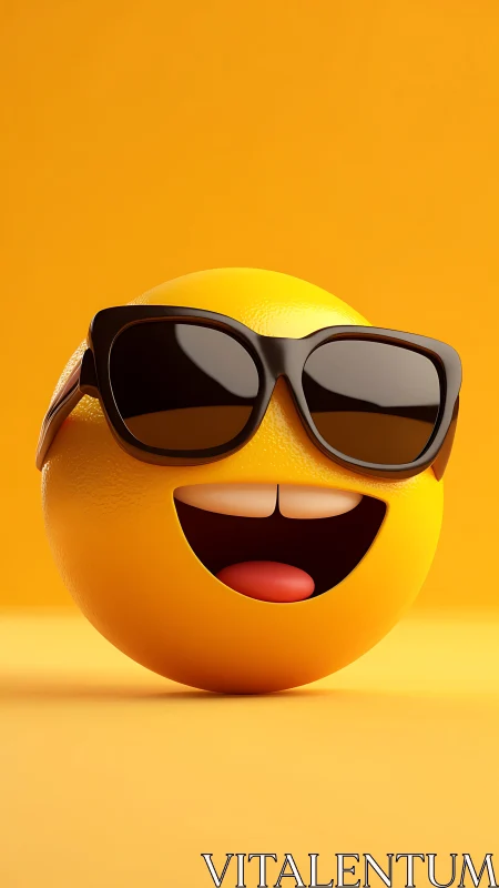 Cool orange emoji wears glossy sunglasses, glowing backdrop.