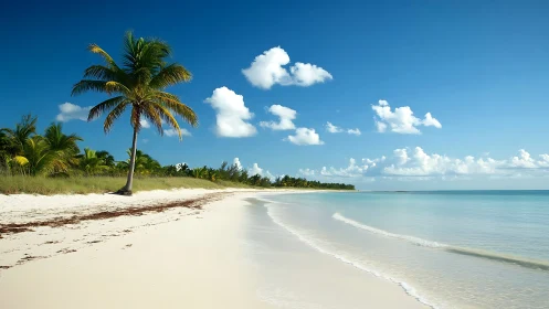 Tropical Beach Sanctuary with Palm and Turquoise Waters.