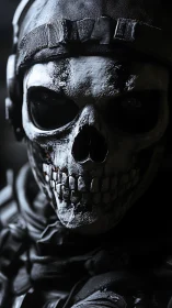 Tactical skull-masked soldier under harsh cinematic light.