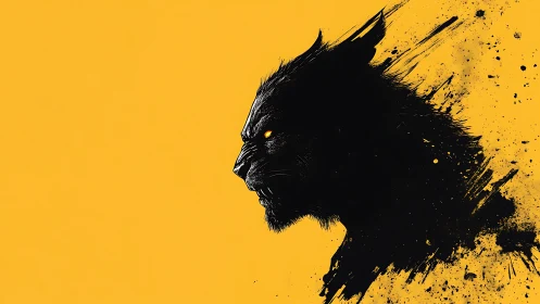 Black panther profile splatter art on bold yellow field.