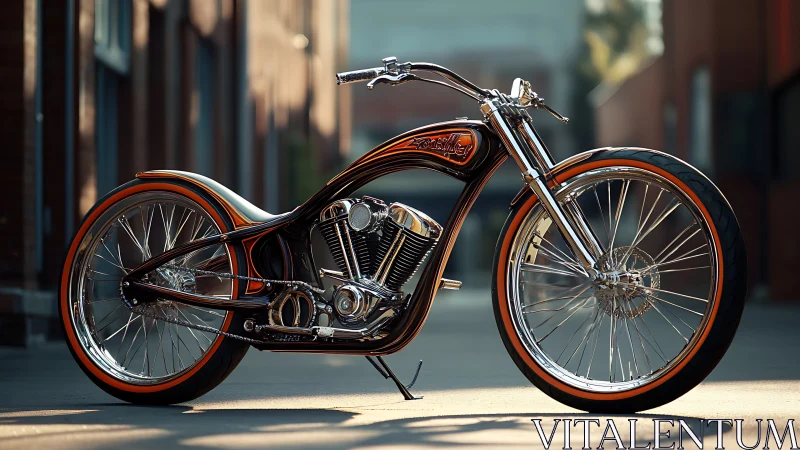 Custom low-rake chopper motorcycle with elongated frame geometry