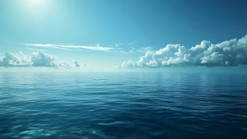 Calm turquoise ocean meets distant horizon under clear sky