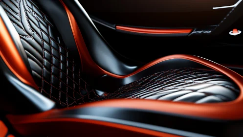 High contrast black and orange sports car seat detail.