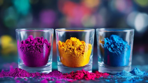 Photorealistic triadic pigment glasses in shallow depth of field.