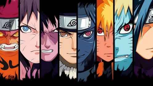 Split-panel anime warriors display intense focused expressions