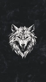 Stylized wolf head emblem contrasts against dark marble