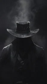 Smoke crowned drifter in shadowed leather silence.