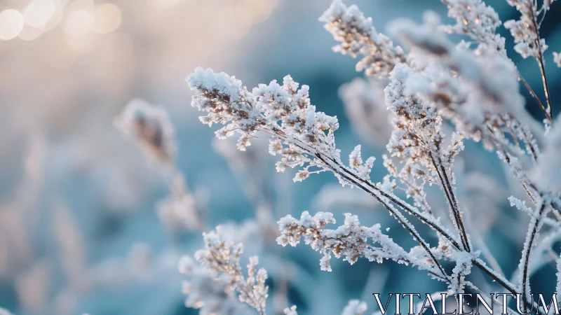 Macro telephoto capture of frost covered winter seed heads