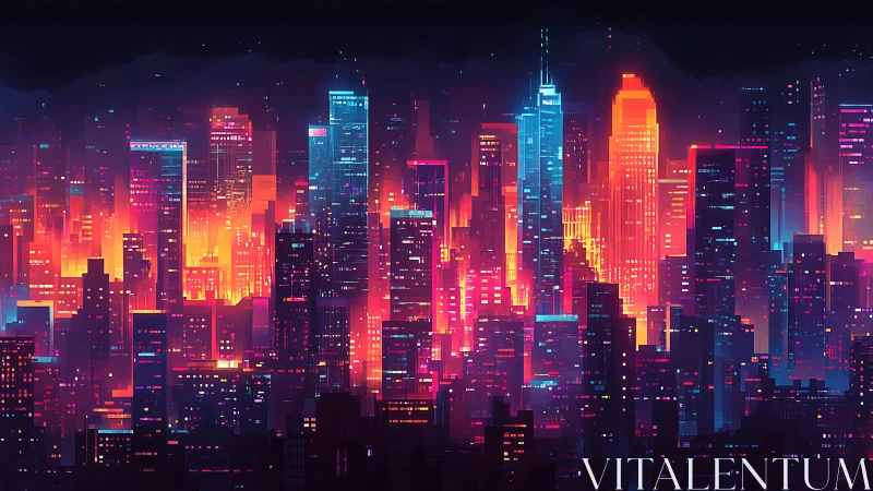 Neon-layered cyberpunk skyline with modular high-rise gridwork.
