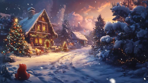 Fox in the Frostglow: Storybook Christmas Cottage Dream.