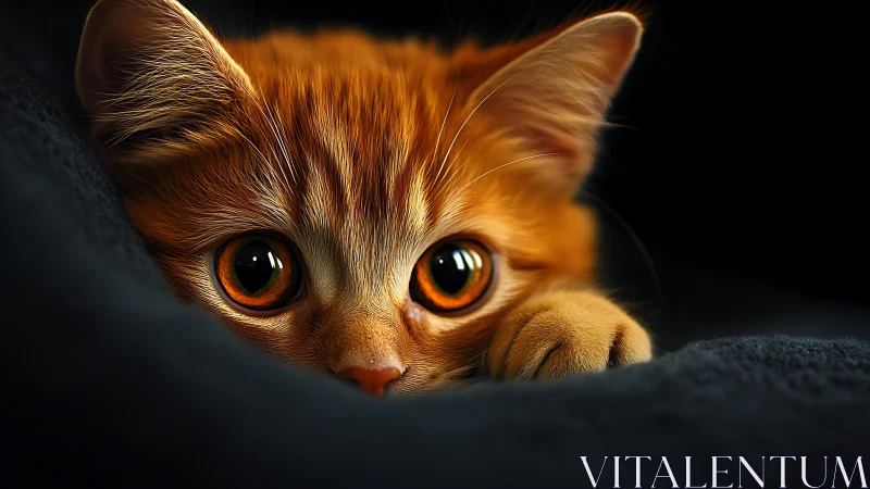 Orange Tabby Cat Close-Up Portrait Against Dark Background