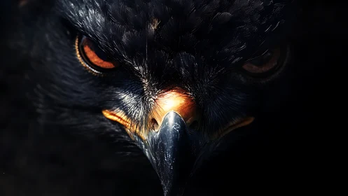 Intense Close-Up of Fierce Eagle Face in Dramatic Lighting.