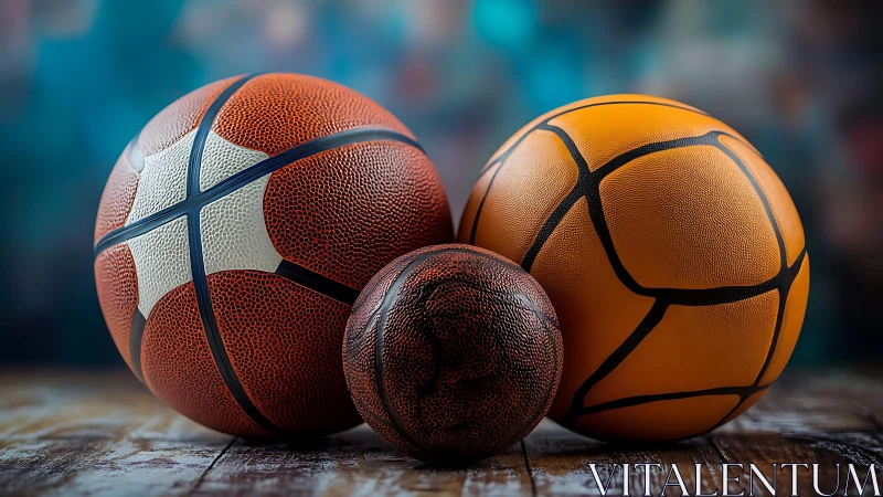 Three textured basketballs trade secrets under studio lights