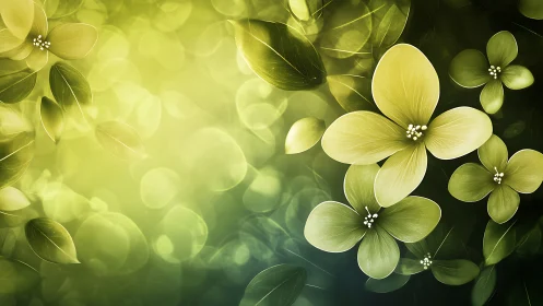 Yellow Dogwood Petals with Verdant Bokeh Luminescence.